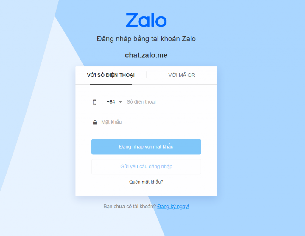 Bạn có thể đăng nhập với số điện thoại hoặc quét mã QR nhé các bạn