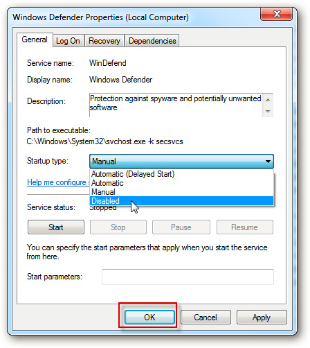 Quá trình tắt Windows Defender Windows 7