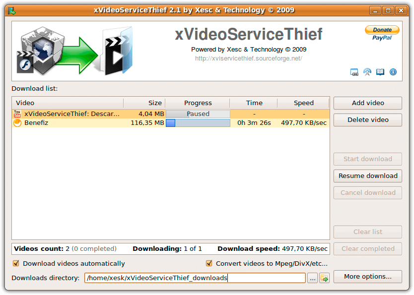 Giao diện phần mềm xVideoServiceThief ubuntu o