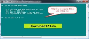Nhấn 2 để tạo mới USB boot