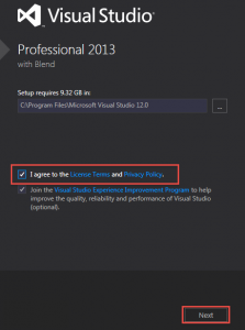 Tiến hành cài Visual Studio 2013